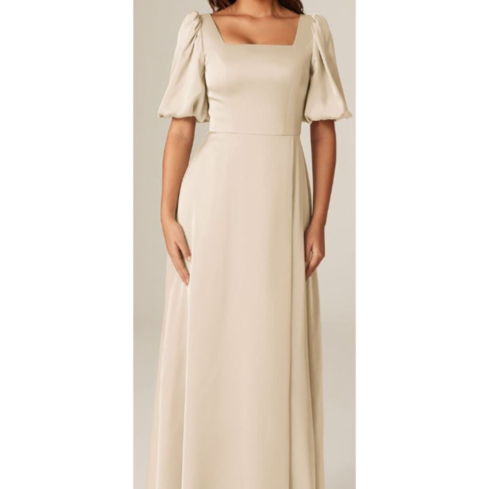 AW BRIDAL 6 S Champagne cream satin bridesmaid forma party maxi dress NEW B113